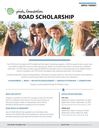 SYF Road Scholarship One Sheet