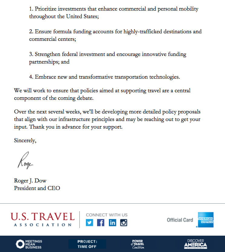 Update from U.S. Travel Association: Trump Administration's Infrastructure Plan